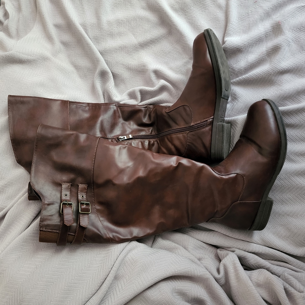 Extra wide calf brown boots